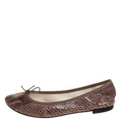 Repetto Brown Python Leather Bow Ballet Flats Size 41