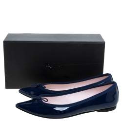 Pre Owned Repetto Blue Patent Leather Brigitte Pointed Toe Ballet Flats Size 37
