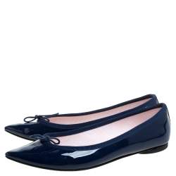 Pre Owned Repetto Blue Patent Leather Brigitte Pointed Toe Ballet Flats Size 37