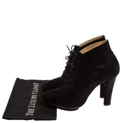 Pre Owned Repetto Black Metallic Suede Lace Ankle Booties Size 40