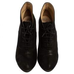 Pre Owned Repetto Black Metallic Suede Lace Ankle Booties Size 40