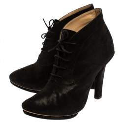 Pre Owned Repetto Black Metallic Suede Lace Ankle Booties Size 40