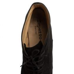 Pre Owned Repetto Black Metallic Suede Lace Ankle Booties Size 40