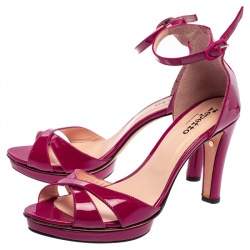 Pre Owned Repetto Pink Patent Leather Ankle Strap Sandals Size 39.5
