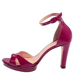 Pre Owned Repetto Pink Patent Leather Ankle Strap Sandals Size 39.5