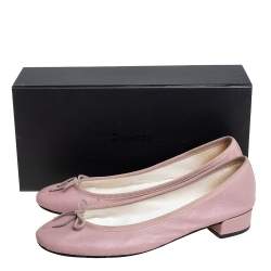 Pre Owned Repetto Beige Leather Bow Embellished Ballet Flats Size 39