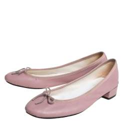 Pre Owned Repetto Beige Leather Bow Embellished Ballet Flats Size 39