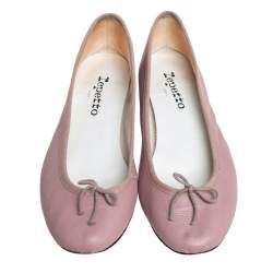 Pre Owned Repetto Beige Leather Bow Embellished Ballet Flats Size 39
