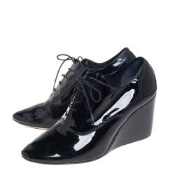 Repetto Black Patent Leather Wedge Booties Size 38