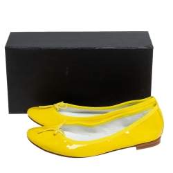 Pre Owned Repetto Yellow Patent Leather Bow Ballet Flats Size 38