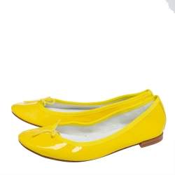 Pre Owned Repetto Yellow Patent Leather Bow Ballet Flats Size 38
