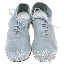 Repetto Blue Suede Crystal Embellished Oxfords Size 36