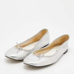 Pre Owned Repetto Metallic Silver Leather Lili Ballet Flats Size 40.5