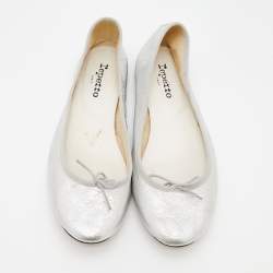 Pre Owned Repetto Metallic Silver Leather Lili Ballet Flats Size 40.5