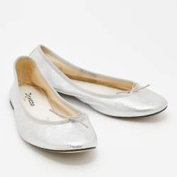 Pre Owned Repetto Metallic Silver Leather Lili Ballet Flats Size 40.5