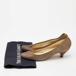 Repetto Khaki Suede Bow Detail Kitten Heel Pumps Size 41