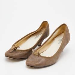 Repetto Khaki Suede Bow Detail Kitten Heel Pumps Size 41