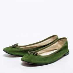 Repetto Green Suede Bow Ballet Flats Size 40
