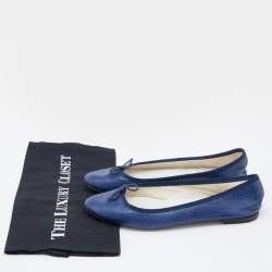 Pre Owned Repetto Blue Croc Embossed Leather Bow Ballet Flats Size 40