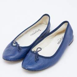 Repetto Blue Croc Embossed Leather Bow Ballet Flats Size 40