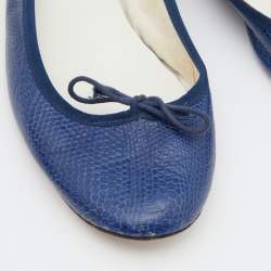Pre Owned Repetto Blue Croc Embossed Leather Bow Ballet Flats Size 40