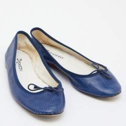 Pre Owned Repetto Blue Croc Embossed Leather Bow Ballet Flats Size 40