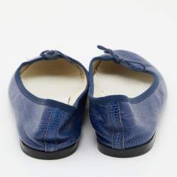 Pre Owned Repetto Blue Croc Embossed Leather Bow Ballet Flats Size 40
