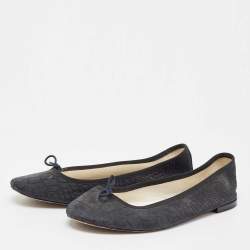 Repetto Black Croc Embossed Leather Bow Ballet Flats Size 42