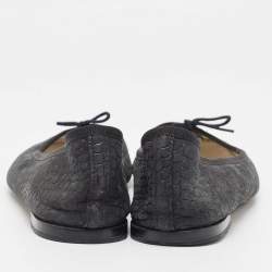Repetto Black Croc Embossed Leather Bow Ballet Flats Size 42