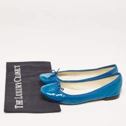 Pre Owned Repetto Blue Patent Leather Bow Ballet Flats Size 38