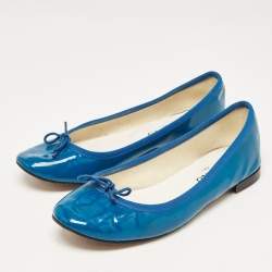 Pre Owned Repetto Blue Patent Leather Bow Ballet Flats Size 38