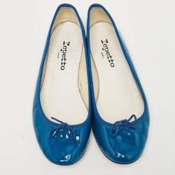 Pre Owned Repetto Blue Patent Leather Bow Ballet Flats Size 38
