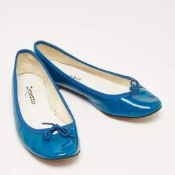 Pre Owned Repetto Blue Patent Leather Bow Ballet Flats Size 38