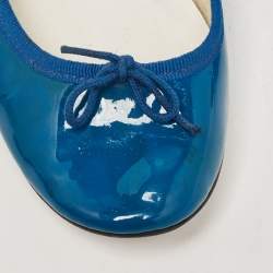 Pre Owned Repetto Blue Patent Leather Bow Ballet Flats Size 38