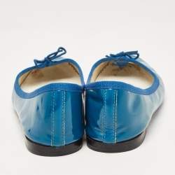 Pre Owned Repetto Blue Patent Leather Bow Ballet Flats Size 38