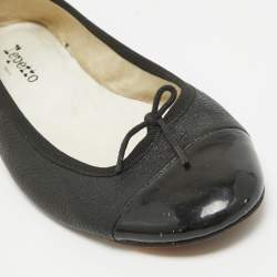 Repetto Black Leather and Patent Cap Toe Bow Ballet Flats Size 38