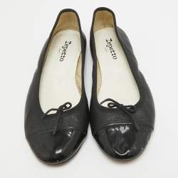 Repetto Black Leather and Patent Cap Toe Bow Ballet Flats Size 38