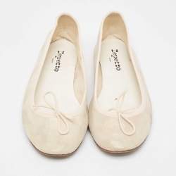 Pre Owned Repetto Cream Glitter Suede Bow Ballet Flats Size 38.5