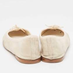 Pre Owned Repetto Cream Glitter Suede Bow Ballet Flats Size 38.5