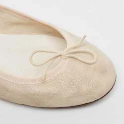 Pre Owned Repetto Cream Glitter Suede Bow Ballet Flats Size 38.5
