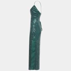 Pre Owned Retrofete Green Sequin Jersey Asymmetric Cocktail Dress S