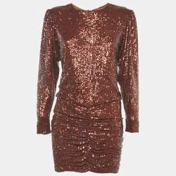 Pre Owned Retrofete Brown Sequin Flynn Ruched Mini Dress S