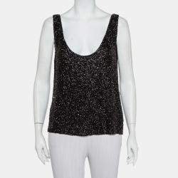 Retrofete Black Sequin & Bead Embellished Synthetic Tank Top L