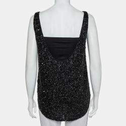 Retrofete Black Sequin & Bead Embellished Synthetic Tank Top L