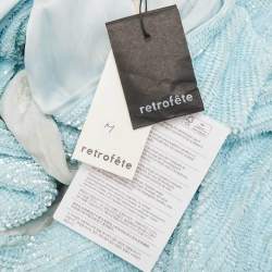 Retrofete Blue Velvet Trim Sequin Gabrielle Wrap Dress M