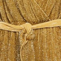 Retrofete Gold Sequin Embellished Velvet Trim Chiffon Belted Tunic XL
