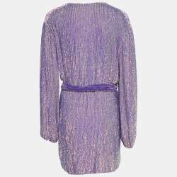 Retrofete Purple Sequin Belted Mini Wrap Dress XS