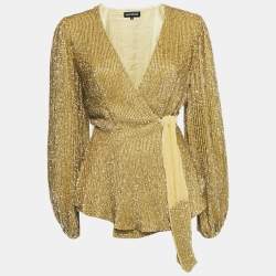 Retrofete Gold Sequin Velvet Trimmed Wrap Tunic S