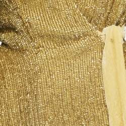Retrofete Gold Sequin Velvet Trimmed Wrap Tunic S