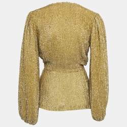 Retrofete Gold Sequin Velvet Trimmed Wrap Tunic S